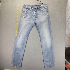 Diesel Lugger Jeans Mens 31x34 Blue Light Wash Slim Tapered Button Stretch 0086N